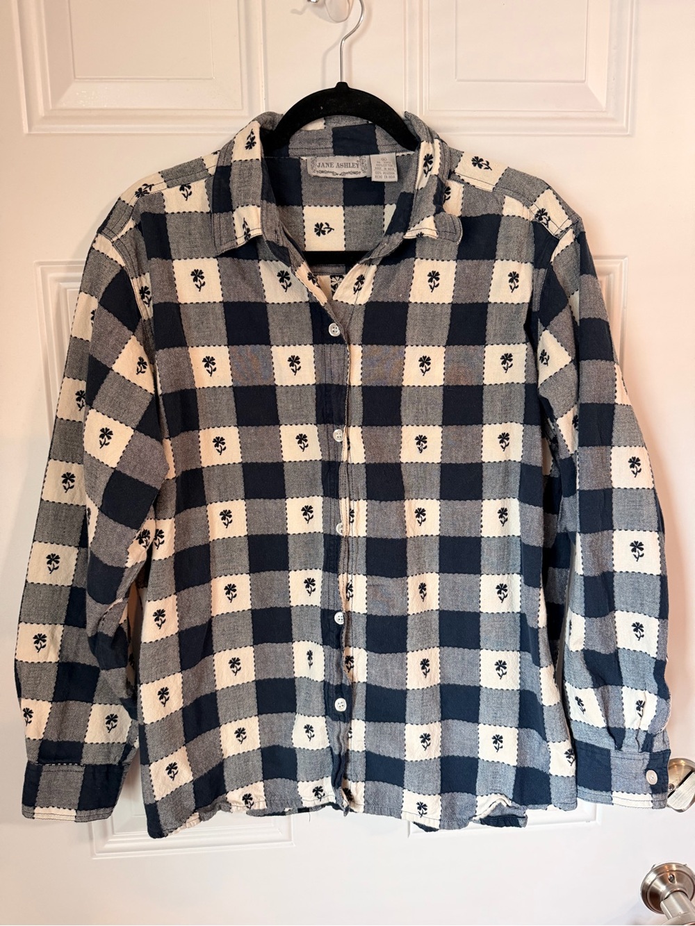 Jane Ashley Navy and White Checked Button-Down Shirt